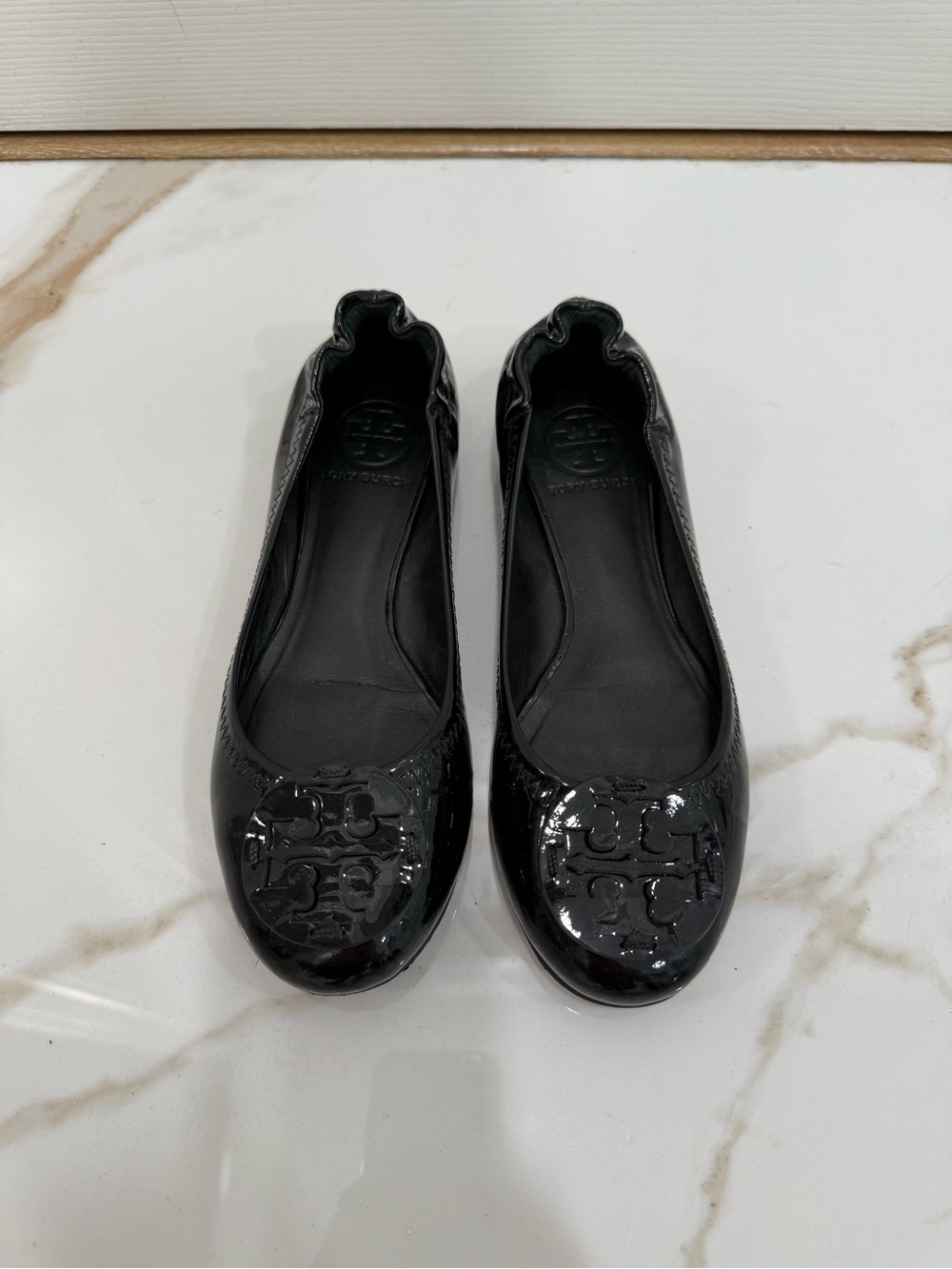 Tory Burch Black Patent Logo Ballet Flats